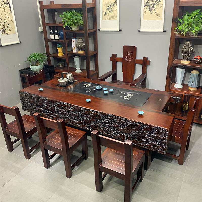 老船木龙骨茶道桌全套实木套装一体办公室喝茶家具功夫大茶台茶艺