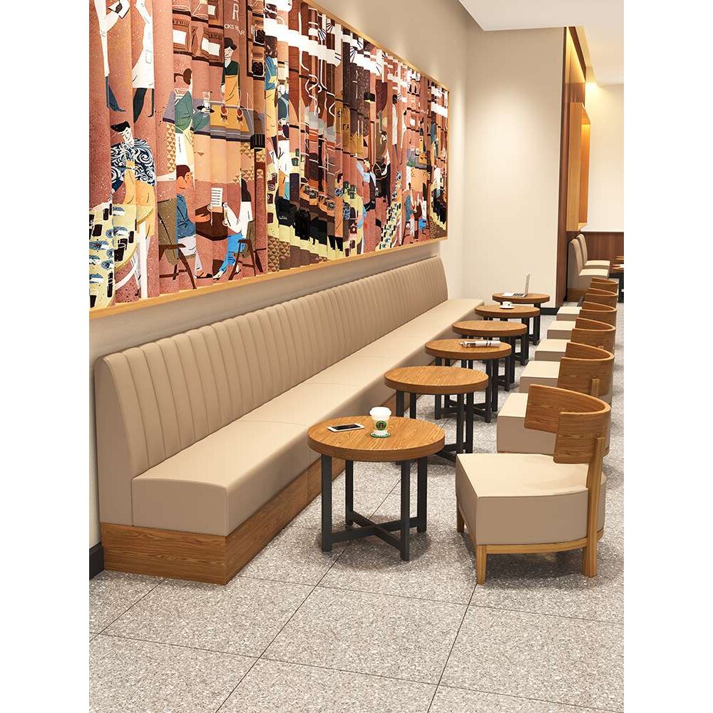 商用餐饮简约清新甜品奶茶店靠墙卡座沙发汉堡小吃披萨店桌椅组合