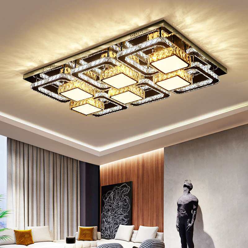 客厅灯长方形大气水晶灯现代简约LED吸顶灯奢华大厅灯饰轻奢灯具