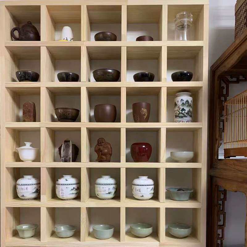 实木格子架茶壶展示架墙面置物架博古架挂墙隔板收纳架挂墙多宝阁