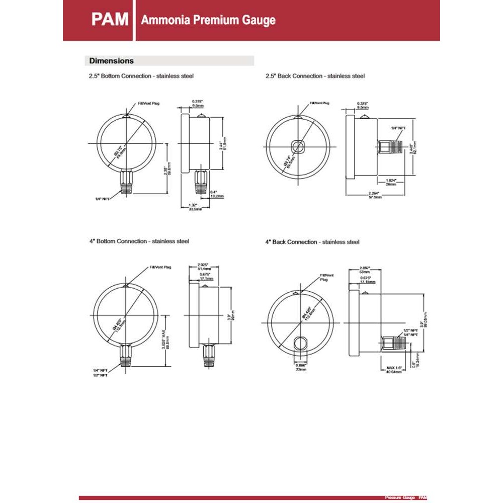 倍润加拿大WINTERS供应PAM系列氨用压力表 氨气制冷系统应用
