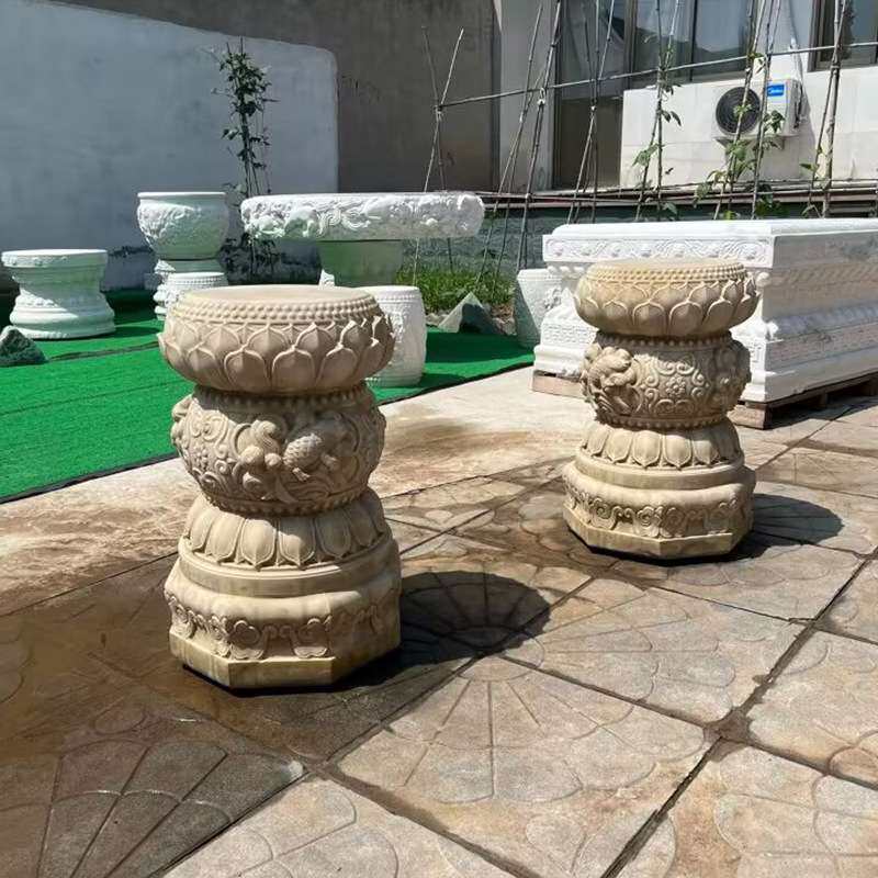 石雕花架石墩汉白玉仿古须弥座柱墩石头盆景底座复古庭院家用摆件