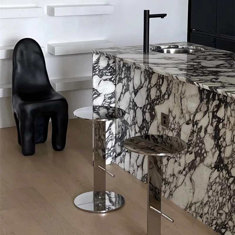 轻奢家用金属高脚凳简约现代吧台凳设计师款不锈钢酒吧椅前台椅子
