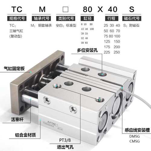 神威气动Snway 轴带导杆气动气缸TCM25X20STCM25X2525X30S高精度