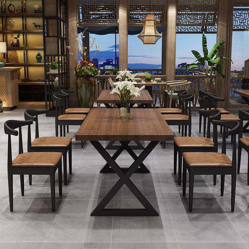 美式工业风餐桌复古铁艺长方形实木餐桌酒吧奶茶咖啡店餐桌椅组合