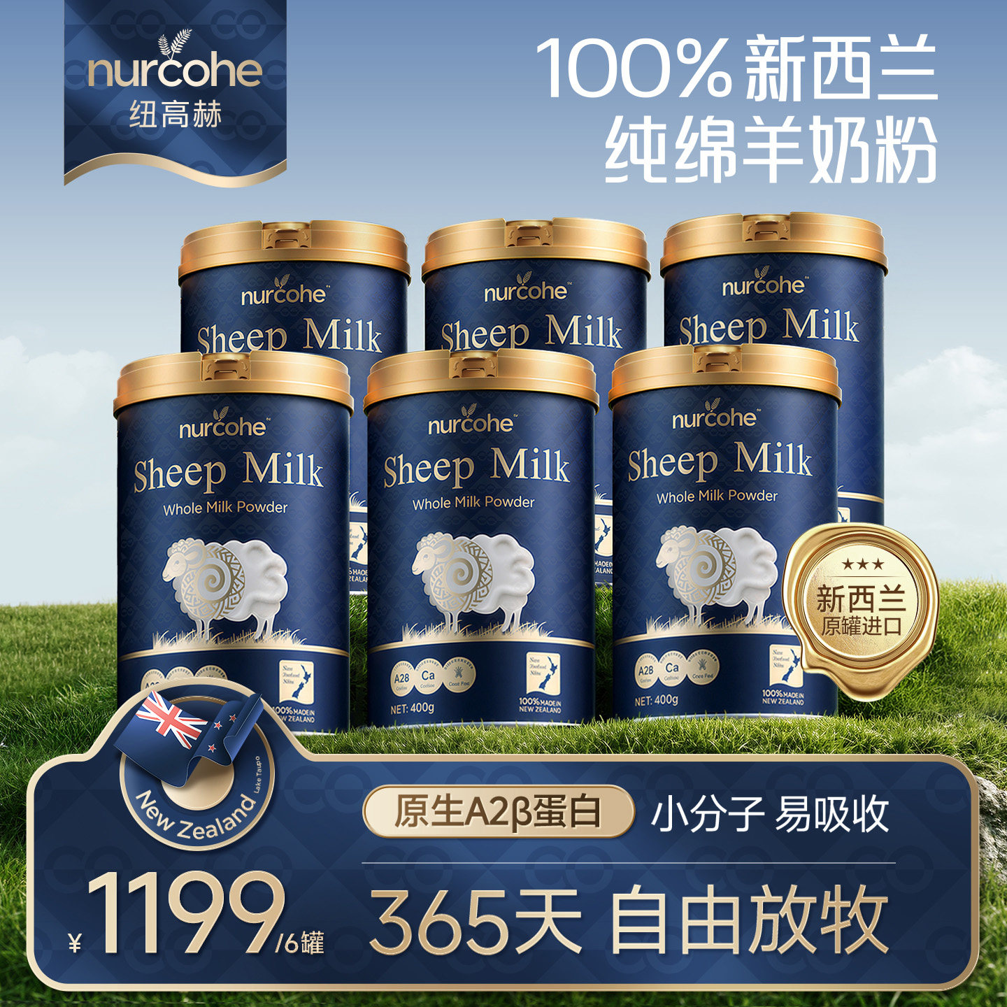 【季套餐-6罐装】nurcohe纽高赫纯绵羊奶粉中老年新西兰原装进口