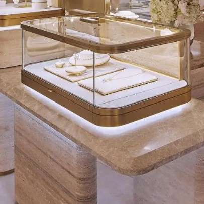 珠宝展示柜带灯金银首饰展柜柜台黄金饰品展示柜玻璃展示柜落地全