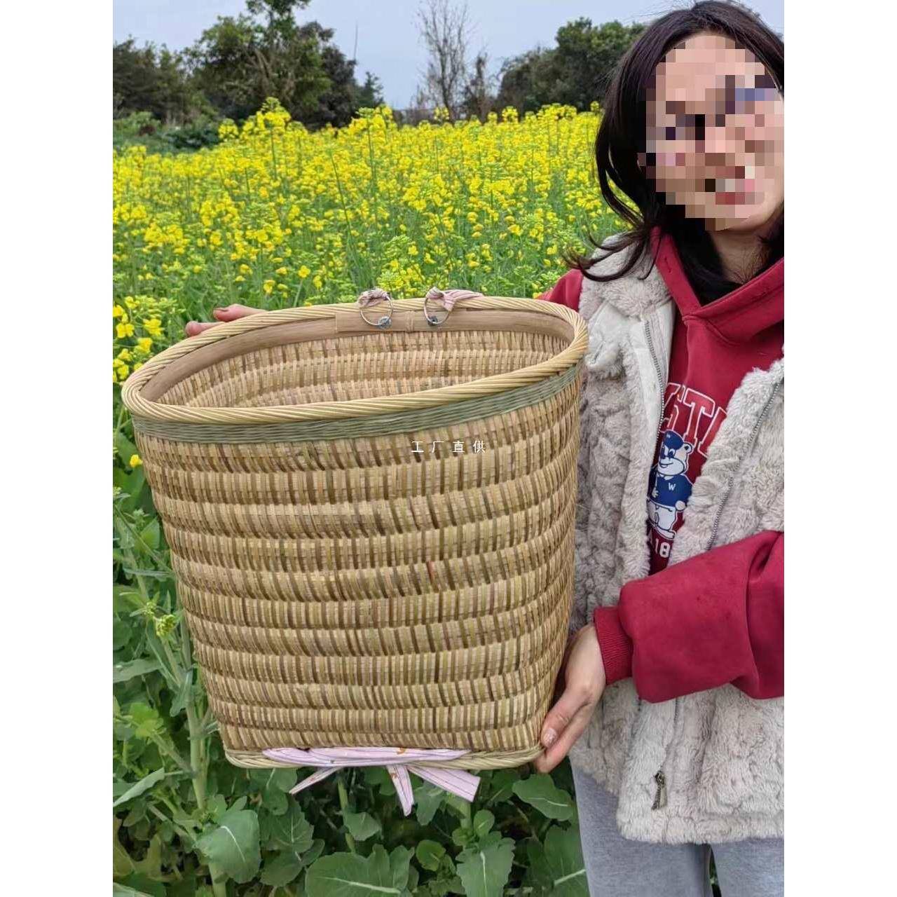 精编竹编方背筐纯手工收纳筐竹篾背篼竹篮子竹编背篼竹背篓竹