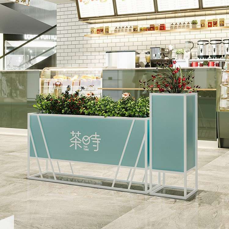 奶茶店懒人养花不锈钢花箱外摆围栏可移动花坛铁艺户外金属花盆