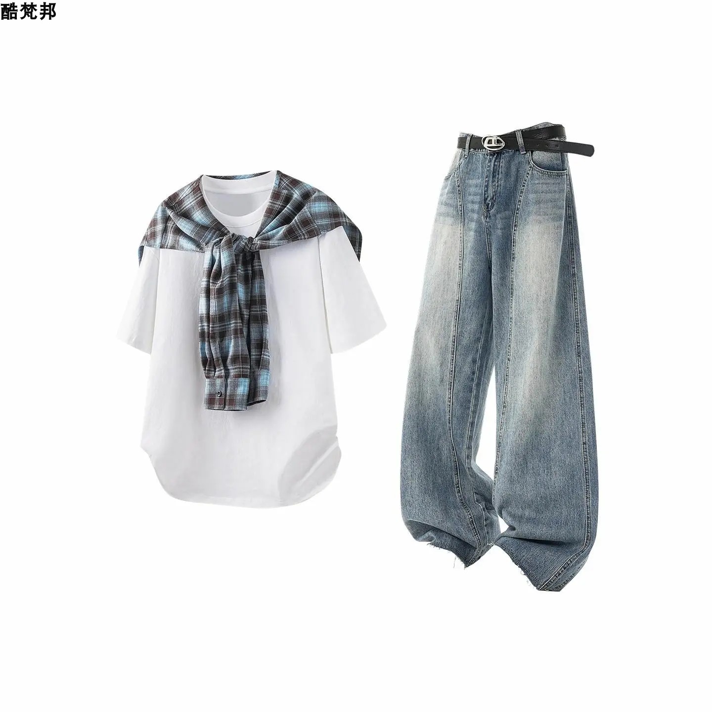 夏季男纯棉T恤牛仔三件套