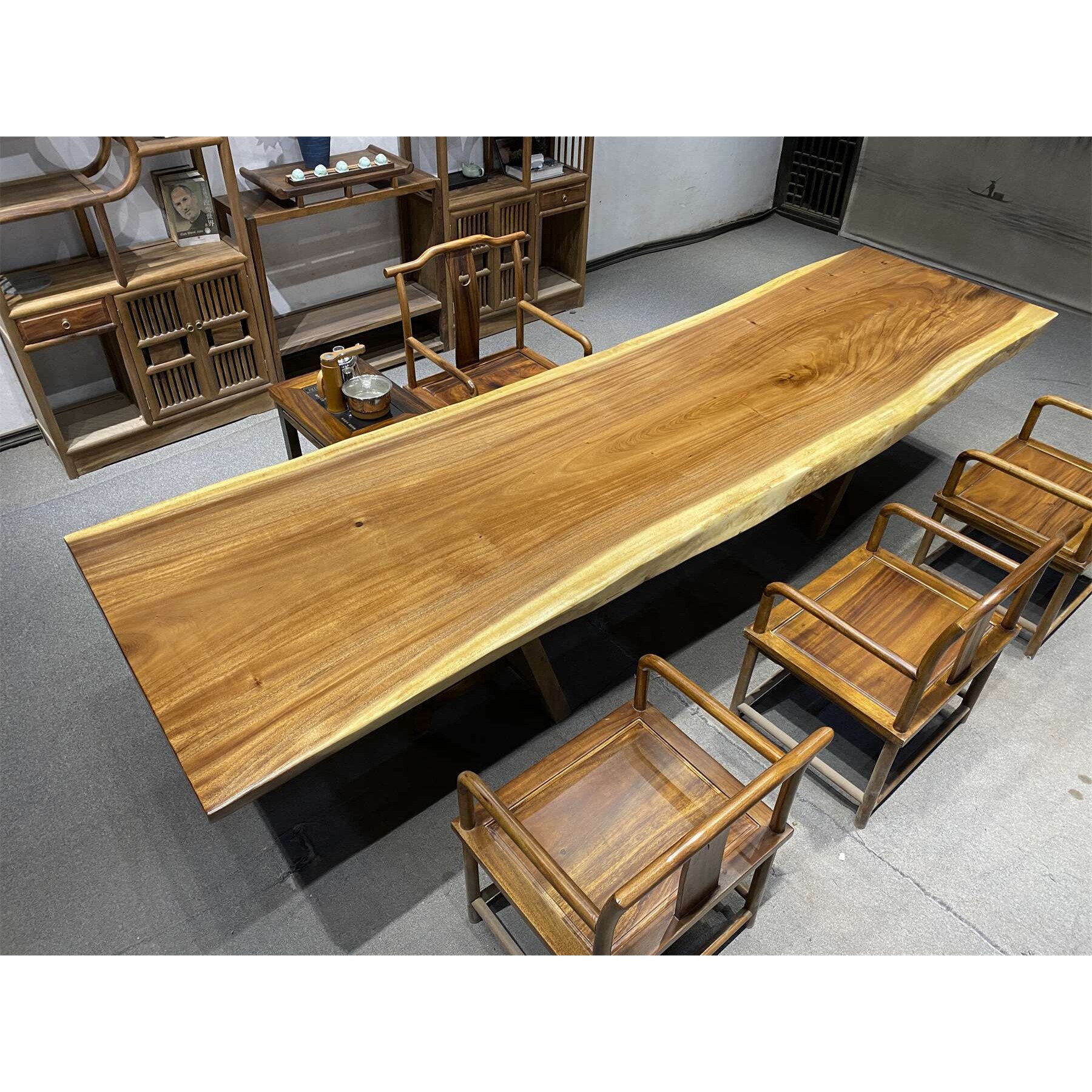 实木大板桌中式餐桌胡桃木会议桌功夫泡茶台书房学习桌现代简约桌