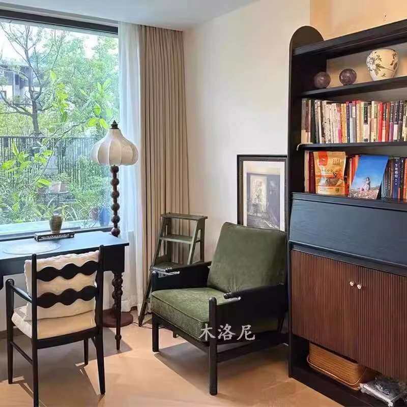 法式复古实木沙发美式简约布艺小户型客厅卧室休闲椅单人沙发椅子