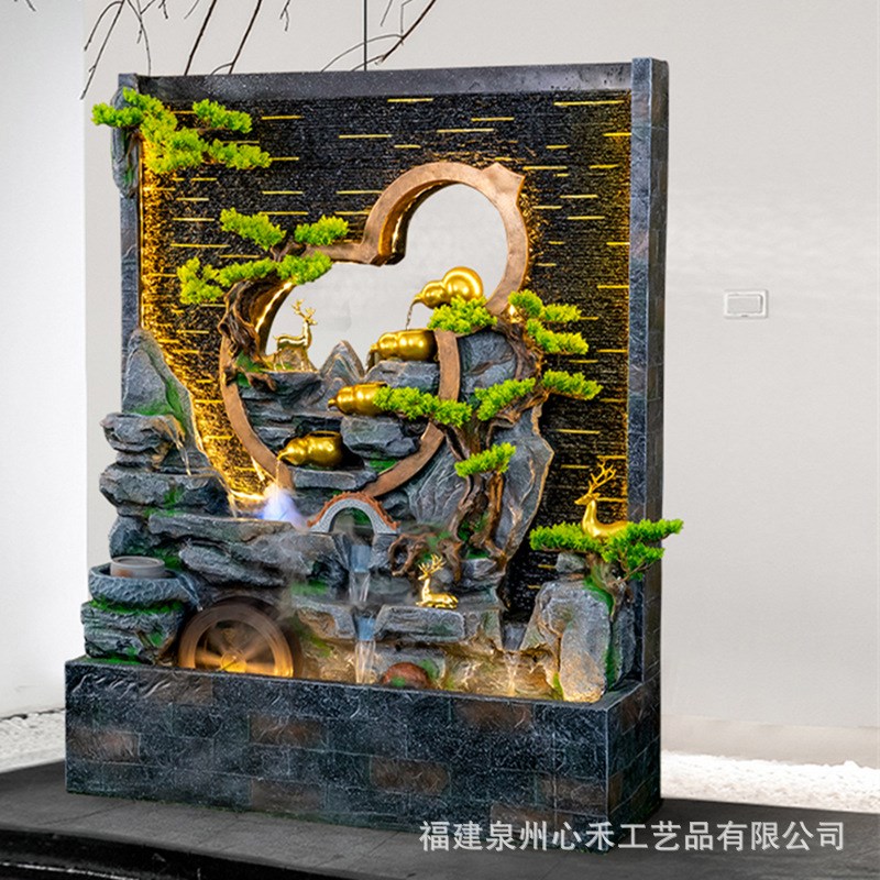 假山水幕墙隔断招财屏风流水摆件落地客厅别墅办公茶室阳台装饰品