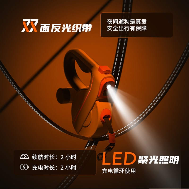 跨境爆款带灯狗绳牵引绳宠物狗狗自动伸缩牵引器宠物用品遛狗绳子