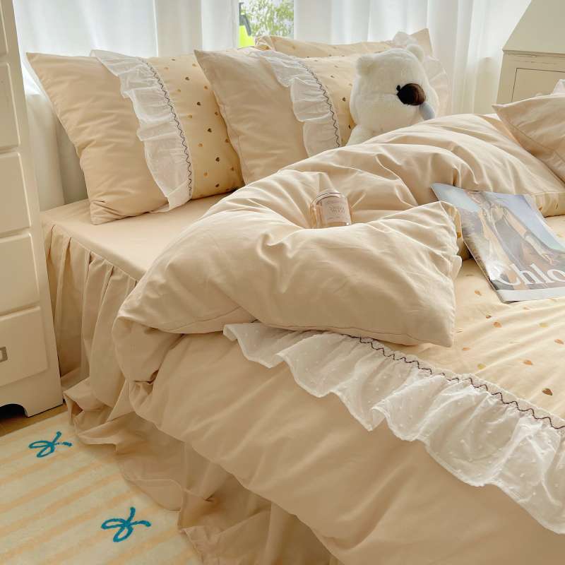 公主风纯棉床上四件套夏季全棉100床品田园被套罩女床单人床笠款