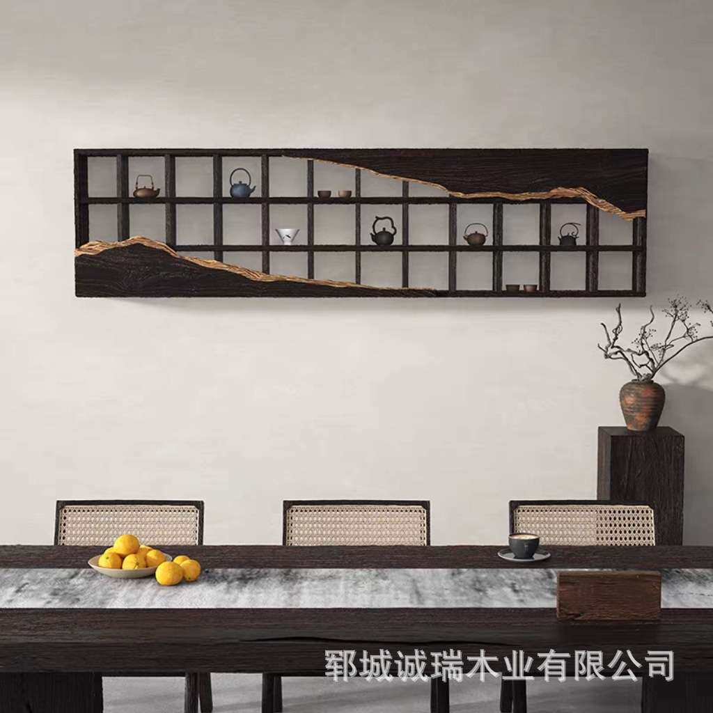 老榆木博古架花瓶木头墩子摆件多宝阁展示架实木格子柜茶具置物架