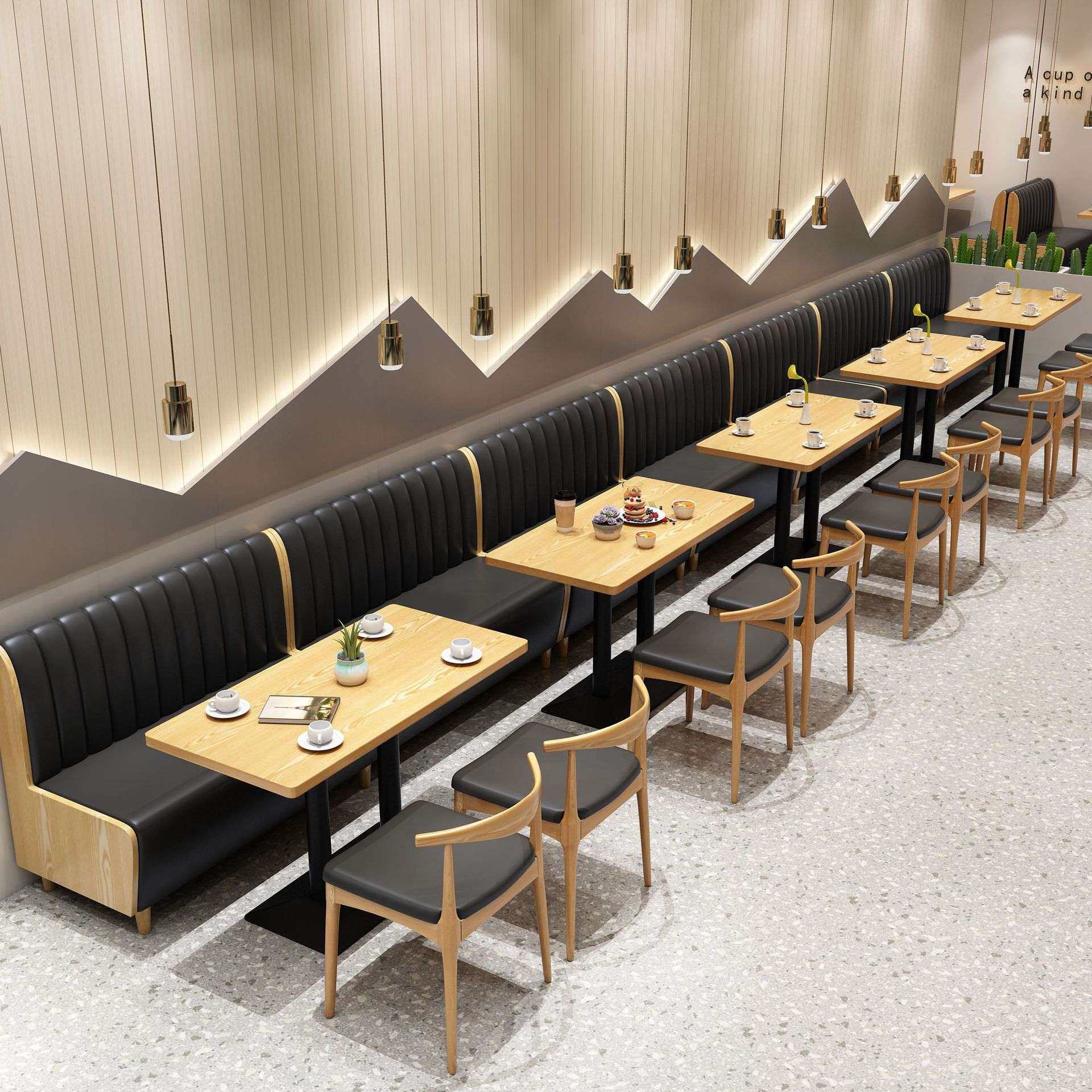 简约餐厅卡座沙发商用食堂桌椅组合  实木休闲小吃奶茶店饭店桌椅