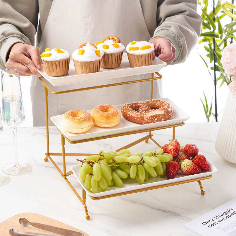 陶瓷点心架蛋糕水果三层折叠架自助餐婚庆冷餐展示木盘酒店甜品台