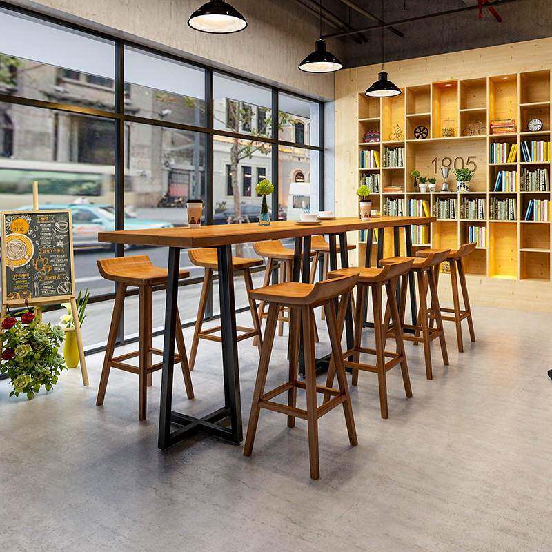 欧艺实长北条吧台桌椅奶茶店咖啡厅高脚吧台木铁桌酒吧清吧10-11-