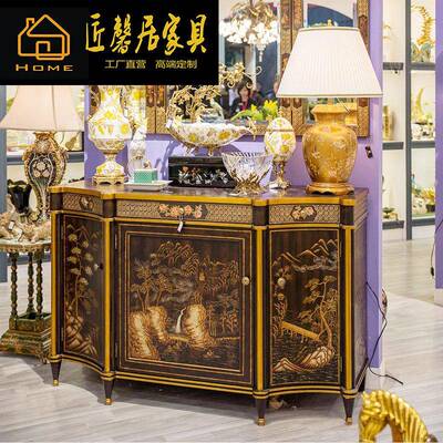 法ICH式奢华国画风玄关美欧式中复古手绘棕色风景绘实木玄关柜