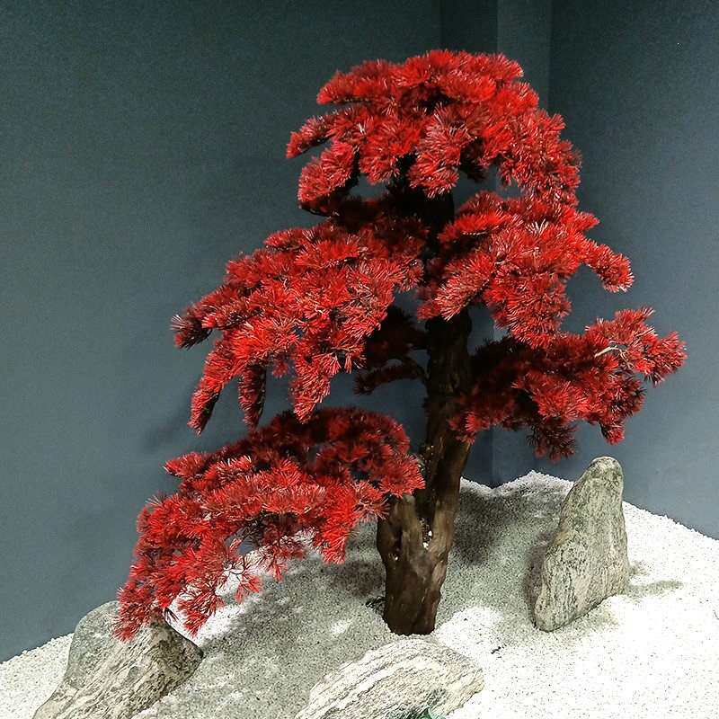 花舍新款迎客松室内景观橱窗绿化装饰植物假树盆景仿真红枫套装
