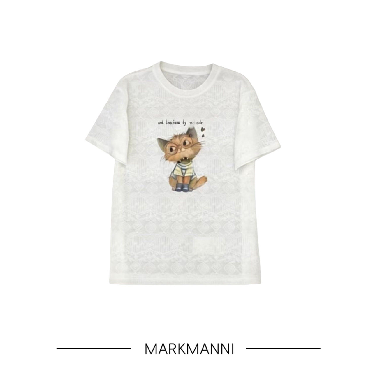 【双重惊喜】MKMANI 猫咪图案短袖暗花上衣胖妹妹韩版减龄夏季款