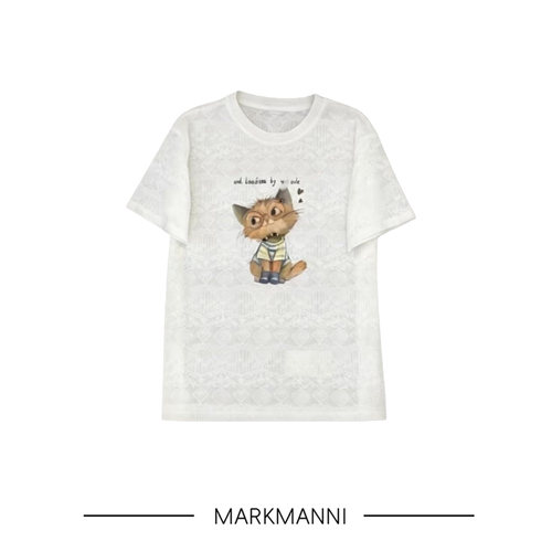 【双重惊喜】MKMANI 猫咪图案短袖暗花上衣胖妹妹韩版减龄夏季款