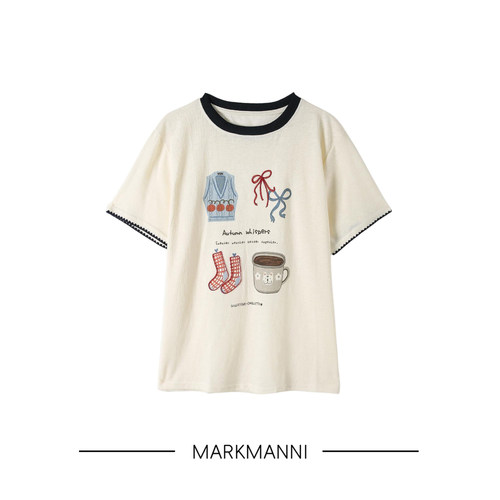 【双重惊喜】MKMANI 卡通刺绣印花短袖T恤女2026夏季新款宽松显瘦