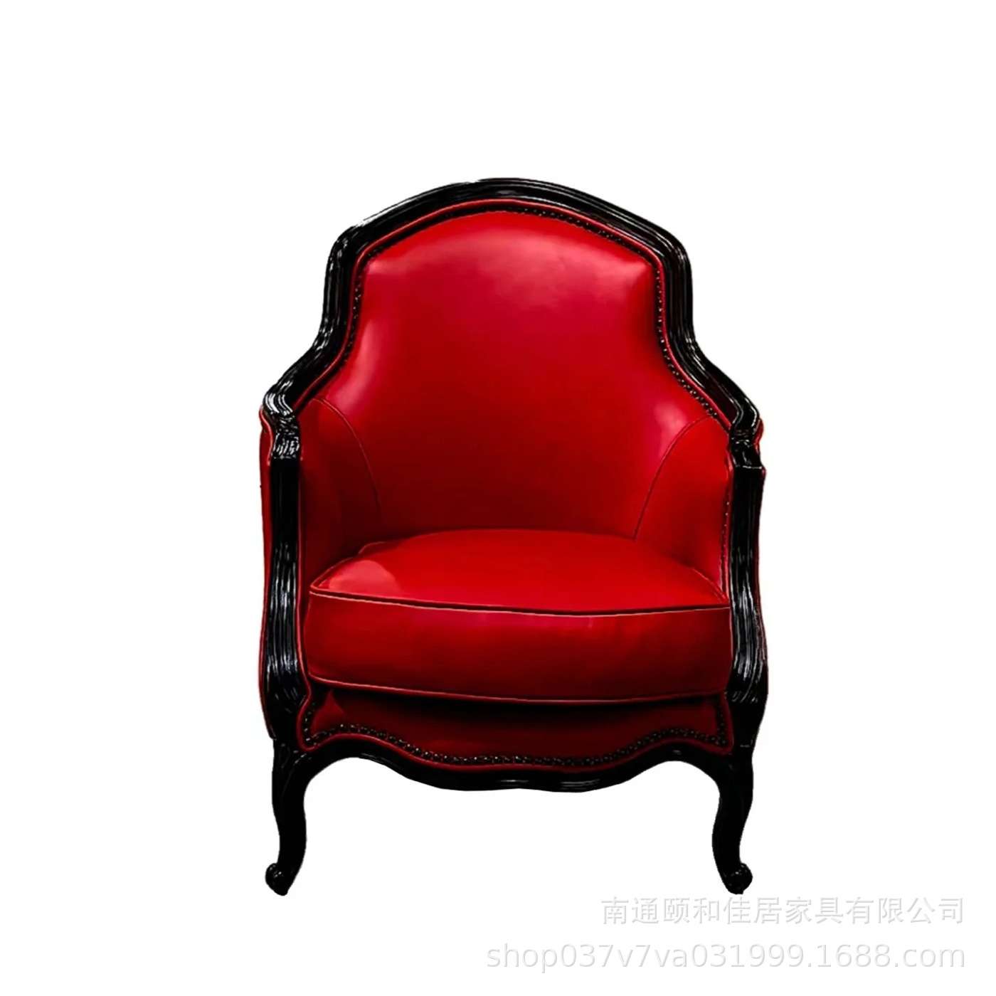 法式休闲沙发椅小户型卧室客厅PU皮皮质高背椅子轻奢凳田园单人椅