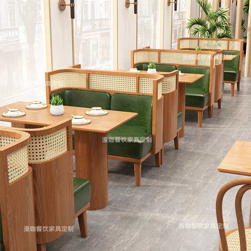西餐厅卡座沙发商用餐饮火锅店日料湘菜馆编藤实木东南亚桌椅组合