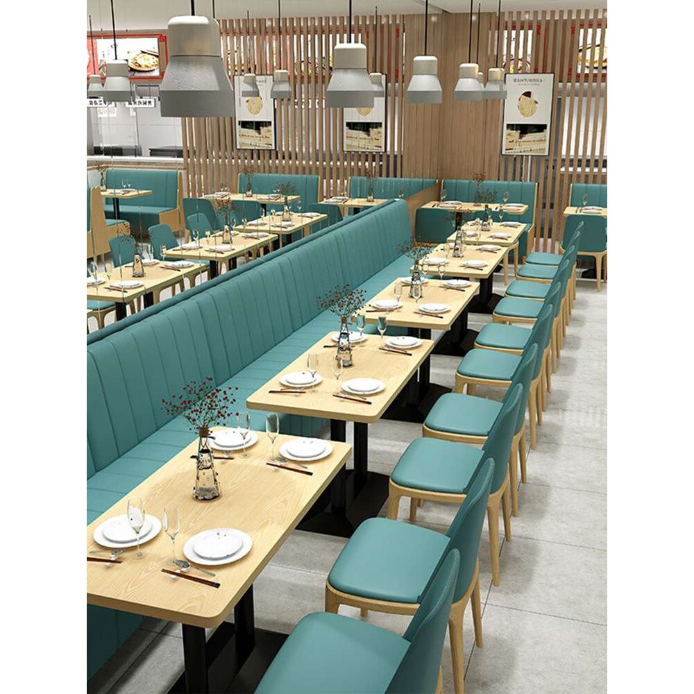 商用简约咖啡厅休闲书吧靠墙卡座沙发韩式料理店火锅店桌椅组合