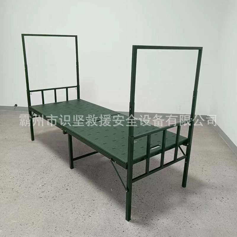 绿色可挂蚊帐钢塑床便携式户外野营单人床民政救灾多用途钢塑床