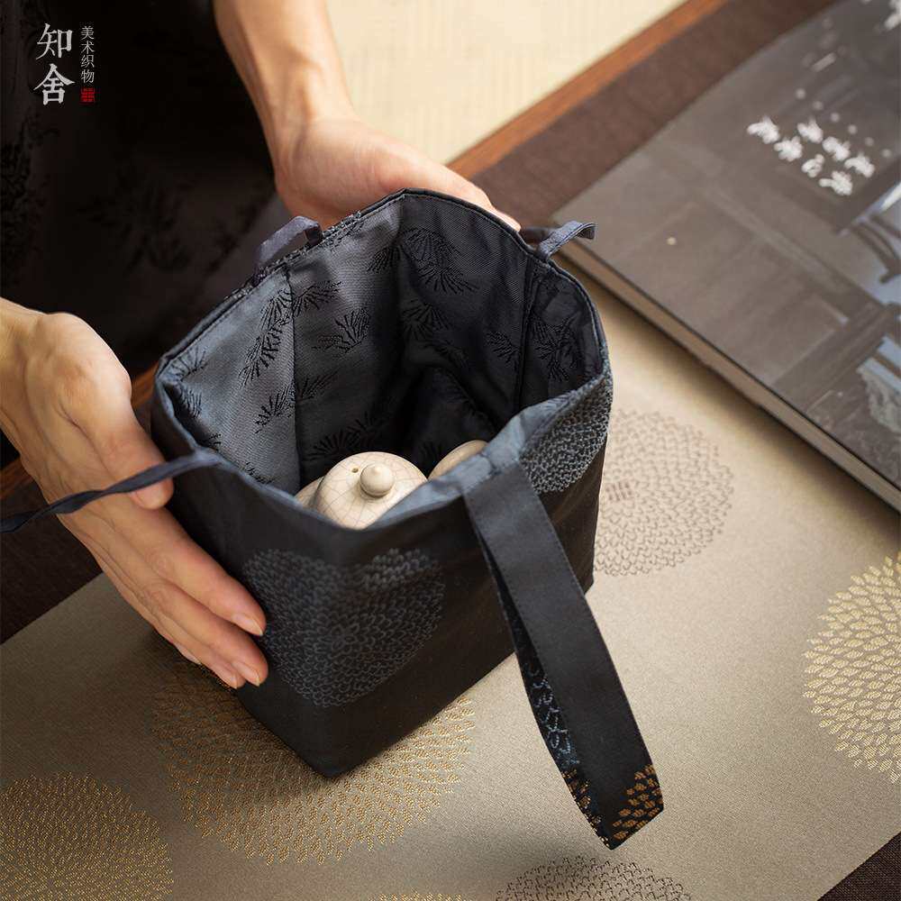 知舍松鹤旅行壶袋杯袋织锦手工新中式复古收纳袋主人杯茶具布艺