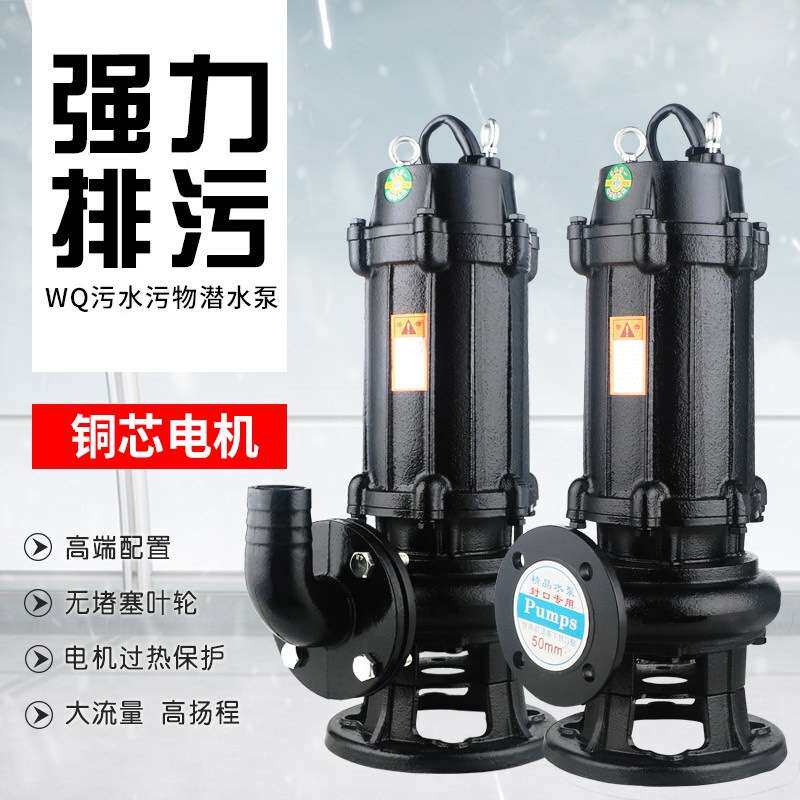 WQ系列法兰头法兰盘水泵220v380v家用农业用排洪排涝污水泵排污泵