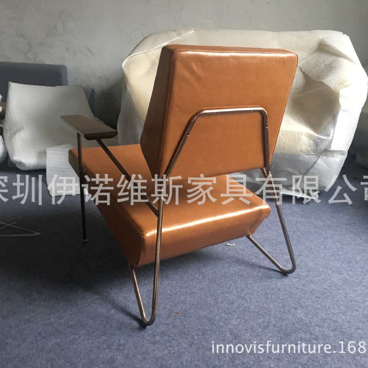北欧家具简艺休闲椅五金扶手沙发椅客厅设计师创意椅子设计椅极简