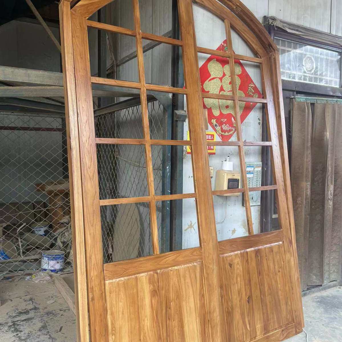 复古老榆木拱形门咖啡厅服装店进户大门法式酒吧民宿实木大门
