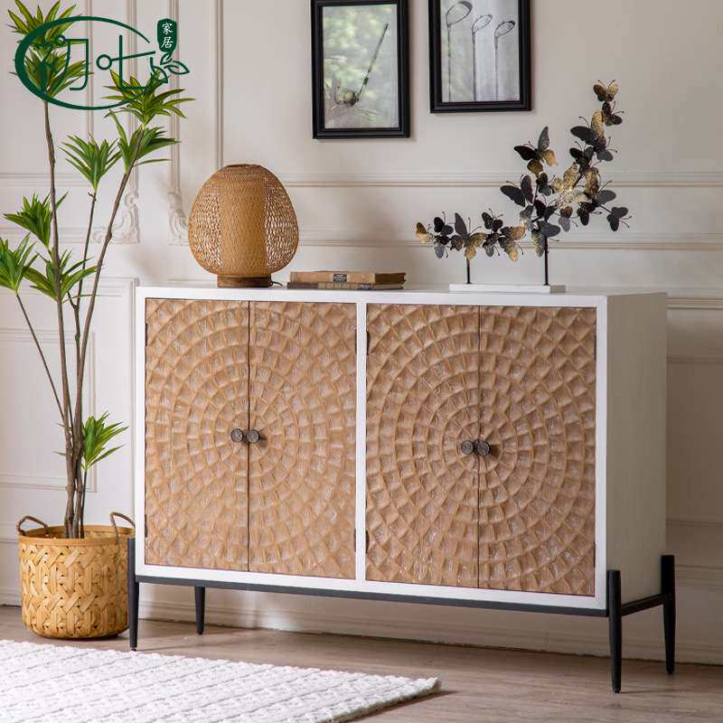 美式个性创意无节松一体柜酒店大厅中古咖啡桌别墅入户大气玄关柜