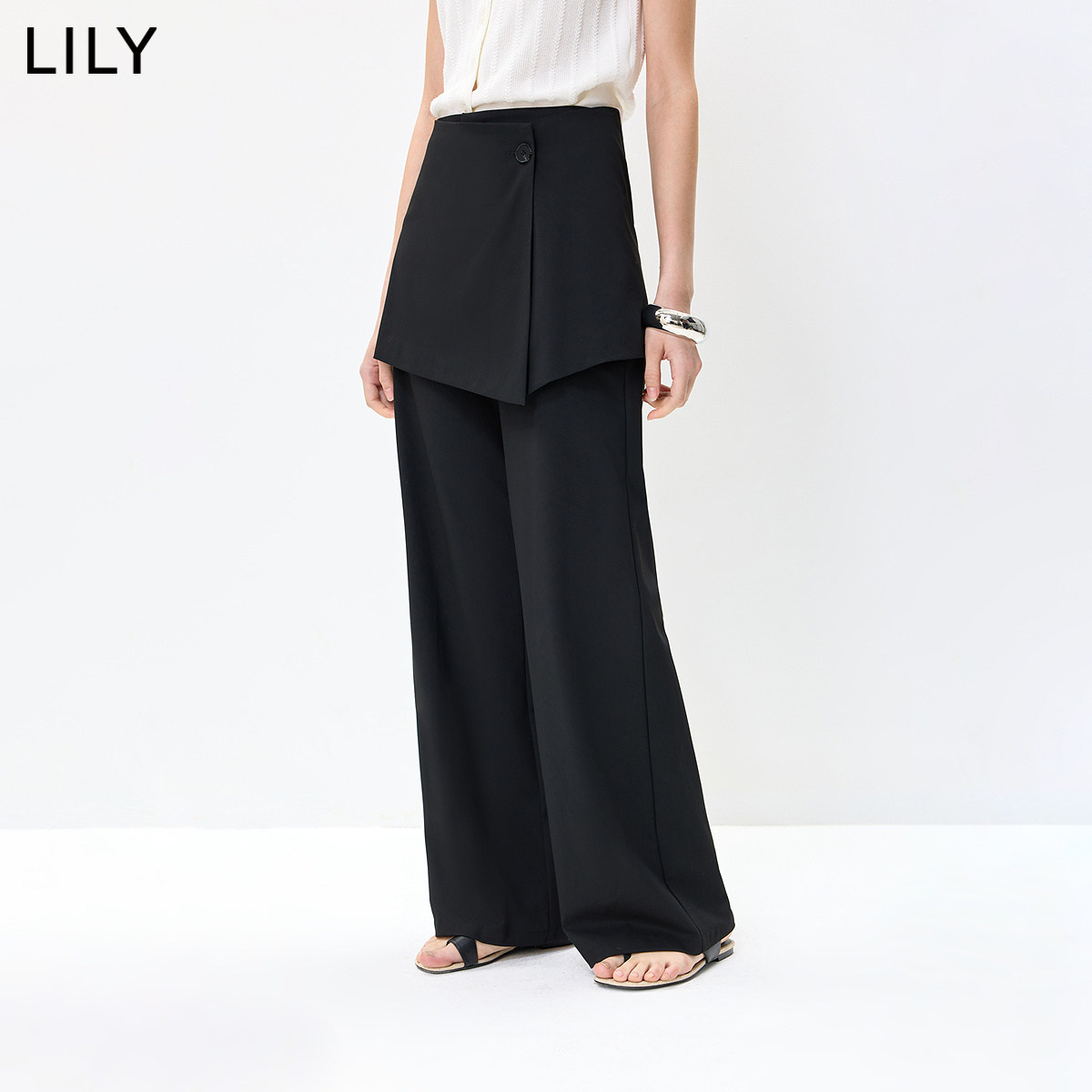 LILY2026秋新款女装复古高腰宽松休闲商务通勤显瘦屁帘直筒阔腿裤