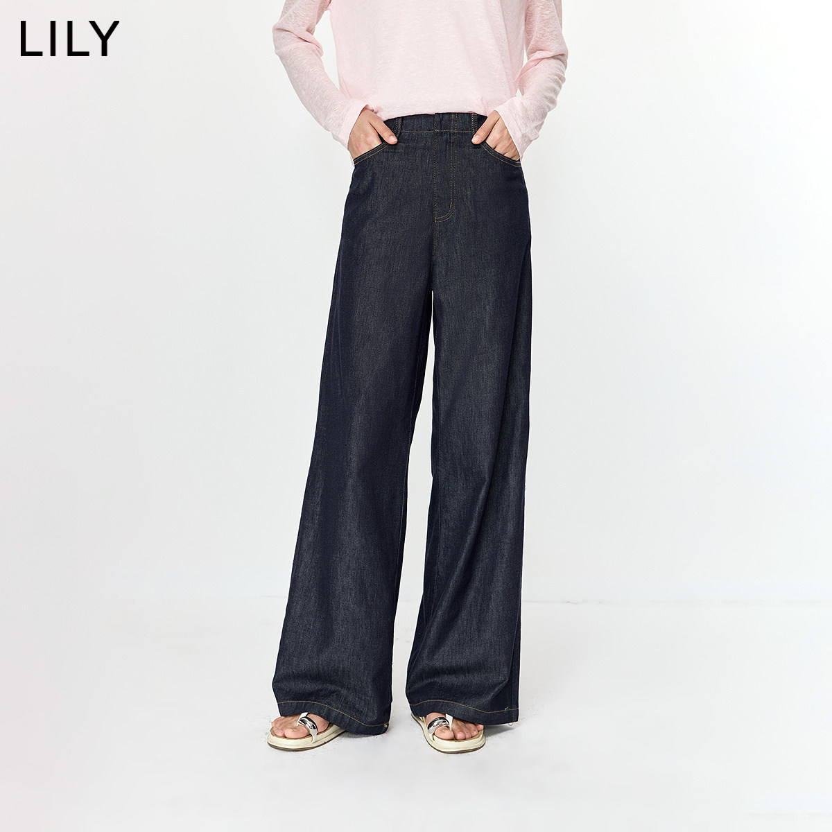 LILY2026夏新款含醋酸莱赛尔复古宽松休闲通勤百搭藏青色牛仔裤女