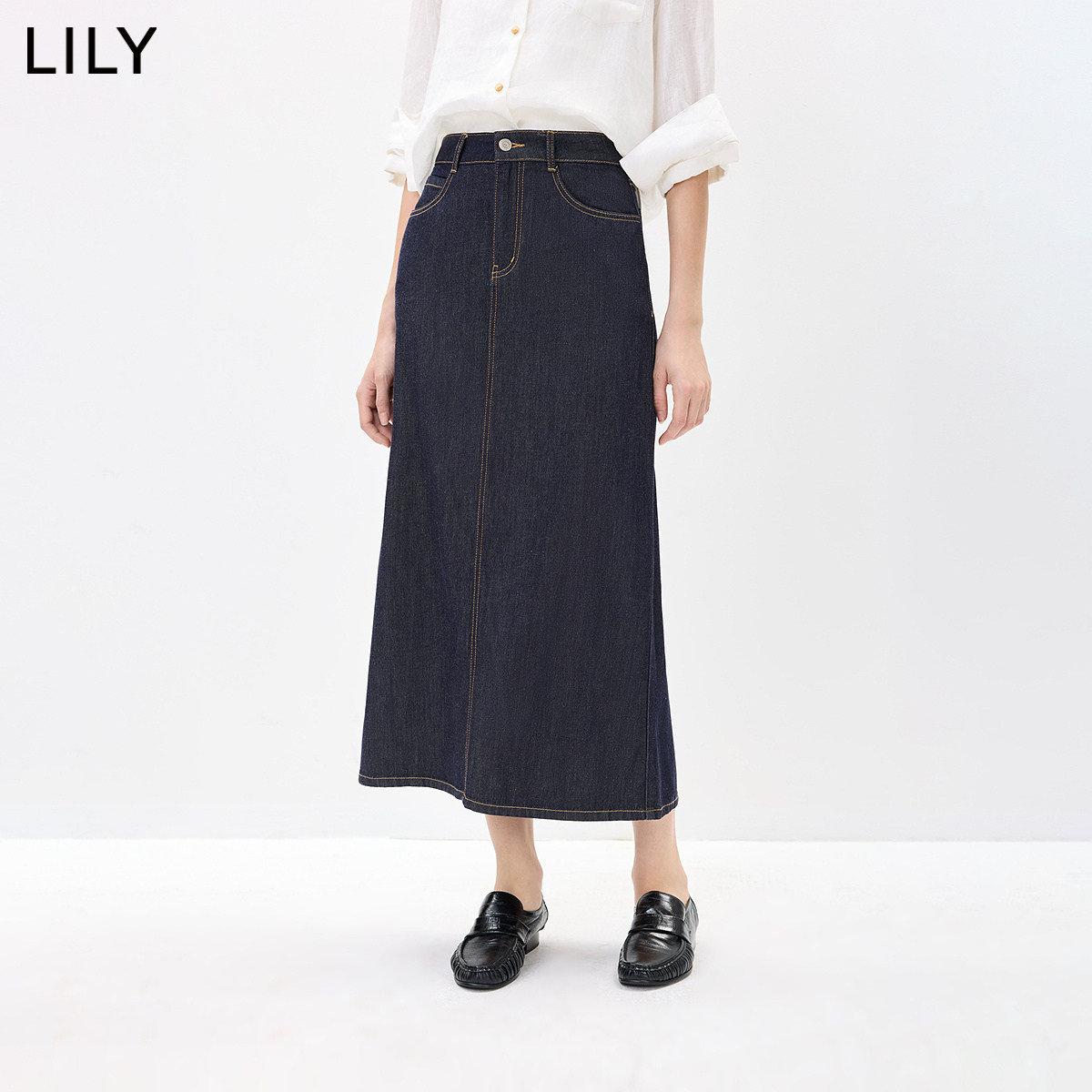 LILY2026秋新款莱赛尔棉混纺复古宽松通勤原牛直筒一步裙半身裙女