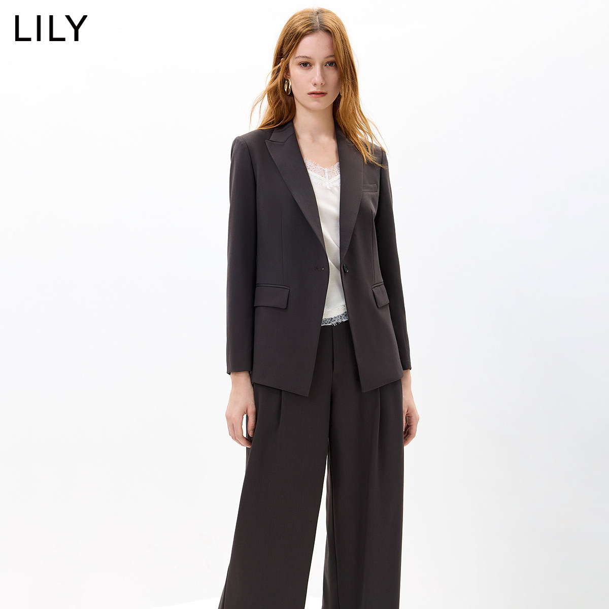 LILY2026秋新款复古简约收腰合身单排扣休闲商务通勤西装外套西服