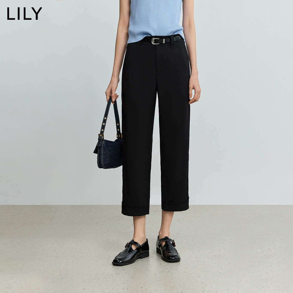 LILY秋新女垂感八分烟管小黑裤