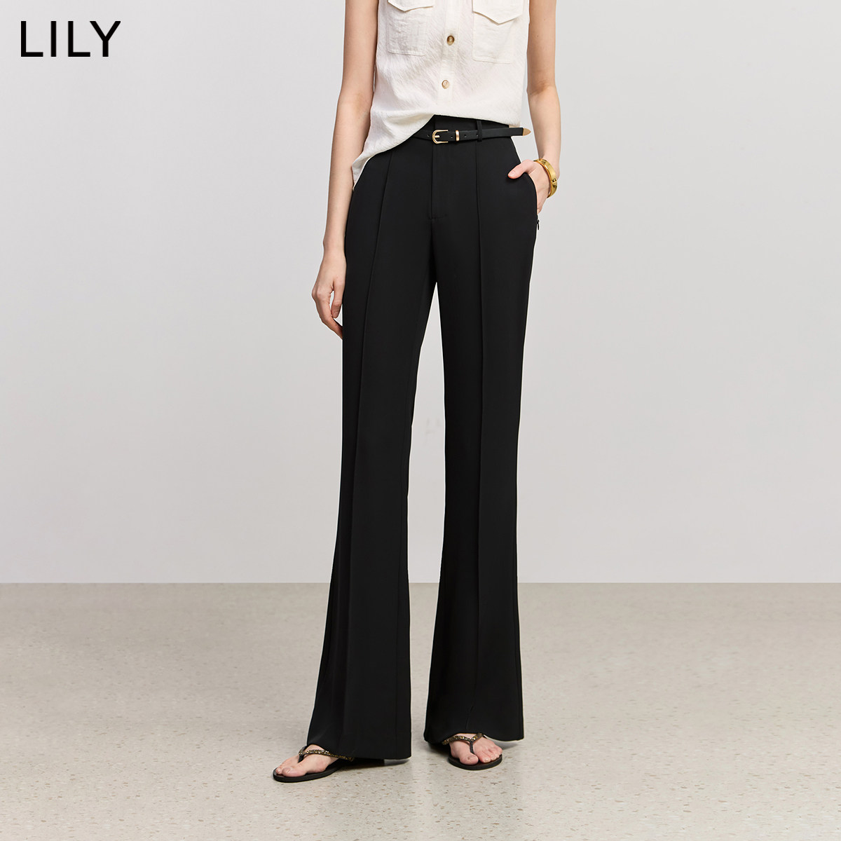 LILY夏季弹力微喇女休闲裤凉感