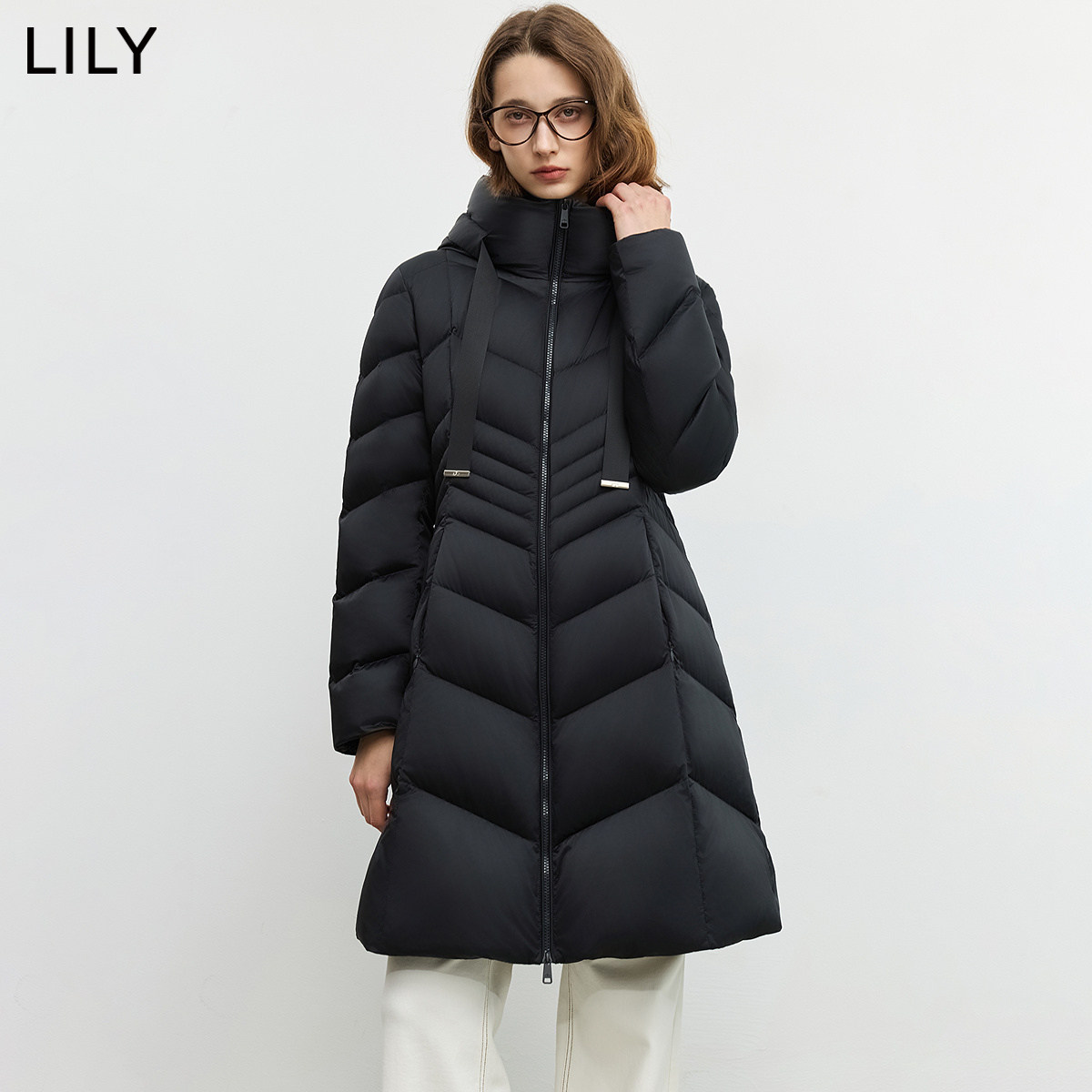 LILY通勤90鸭绒收腰羽绒服女
