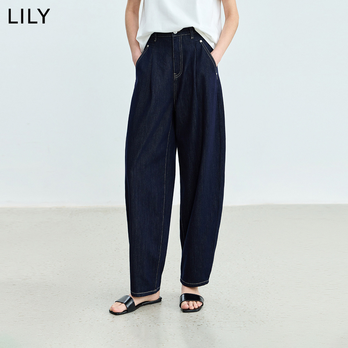 LILY夏新高腰莱赛尔牛仔裤女舒适