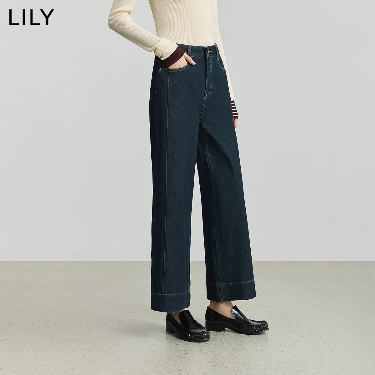 LILY弹力宽松九分阔腿牛仔裤女