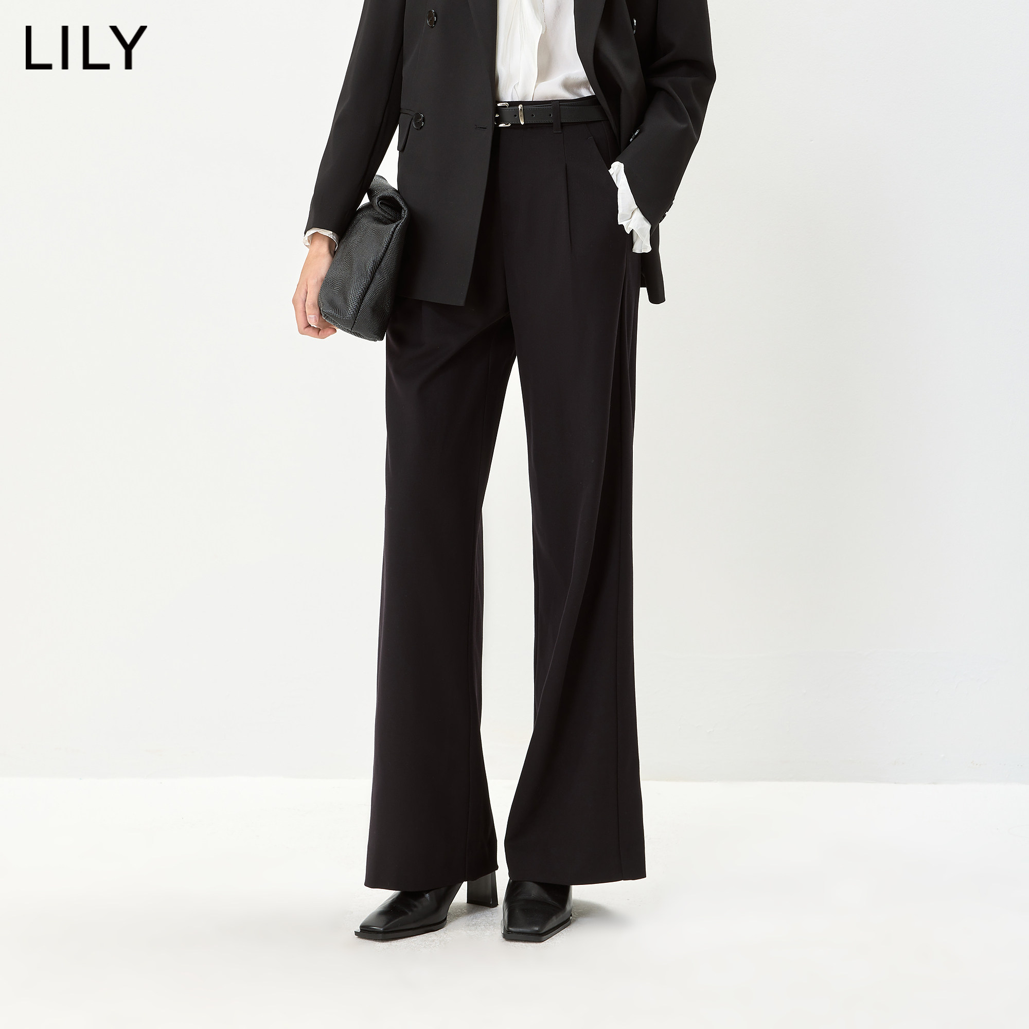 LILY2026秋新款简约松弛感宽松休闲通勤百搭纯色西裤阔腿裤女长裤