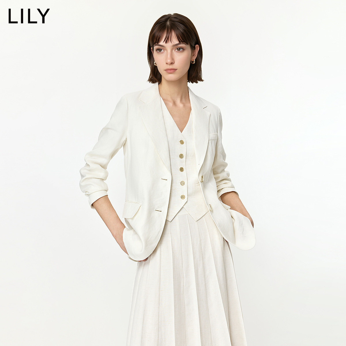 LILY100%亚麻老钱风西装外套