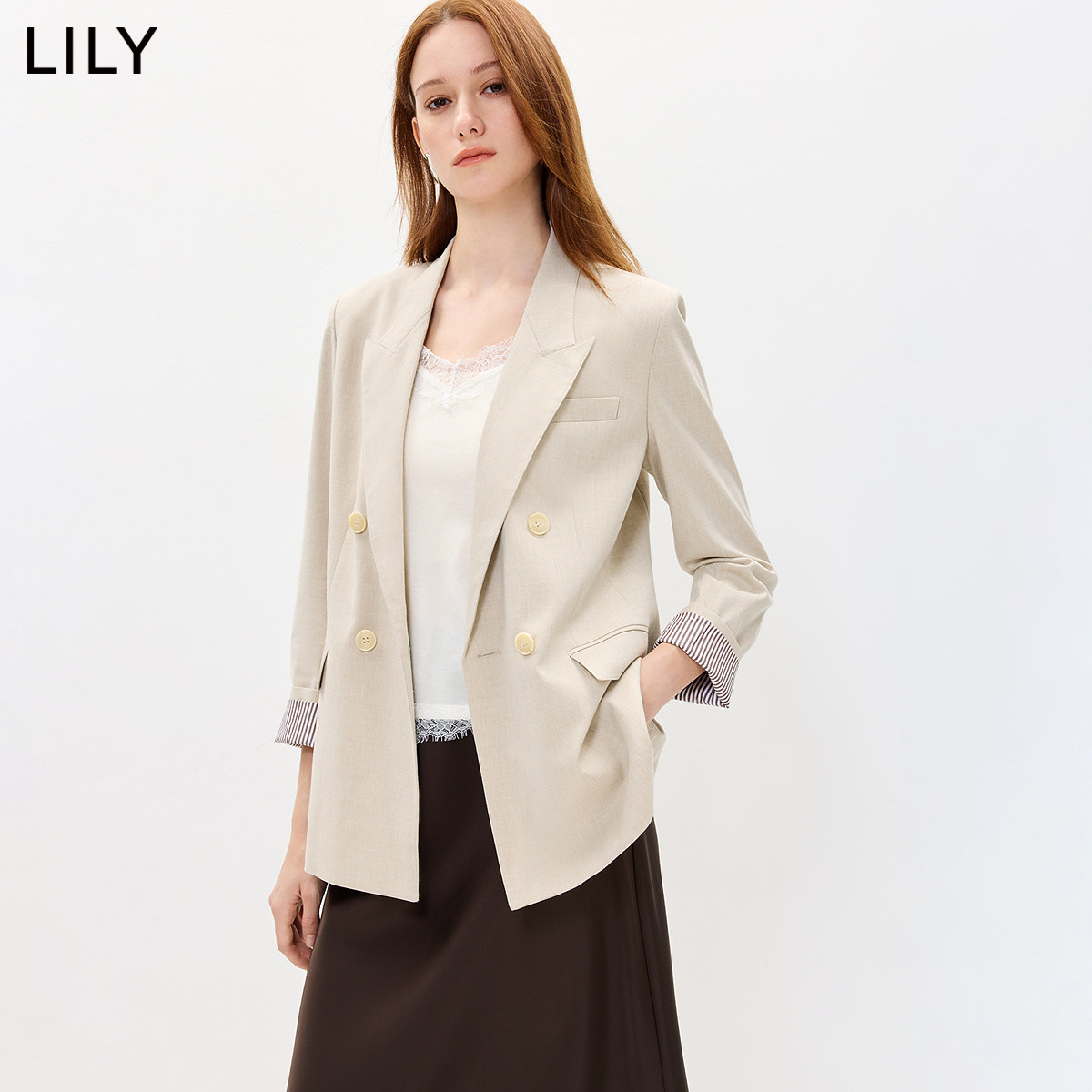 LILY秋新戗驳领宽松通勤女西装