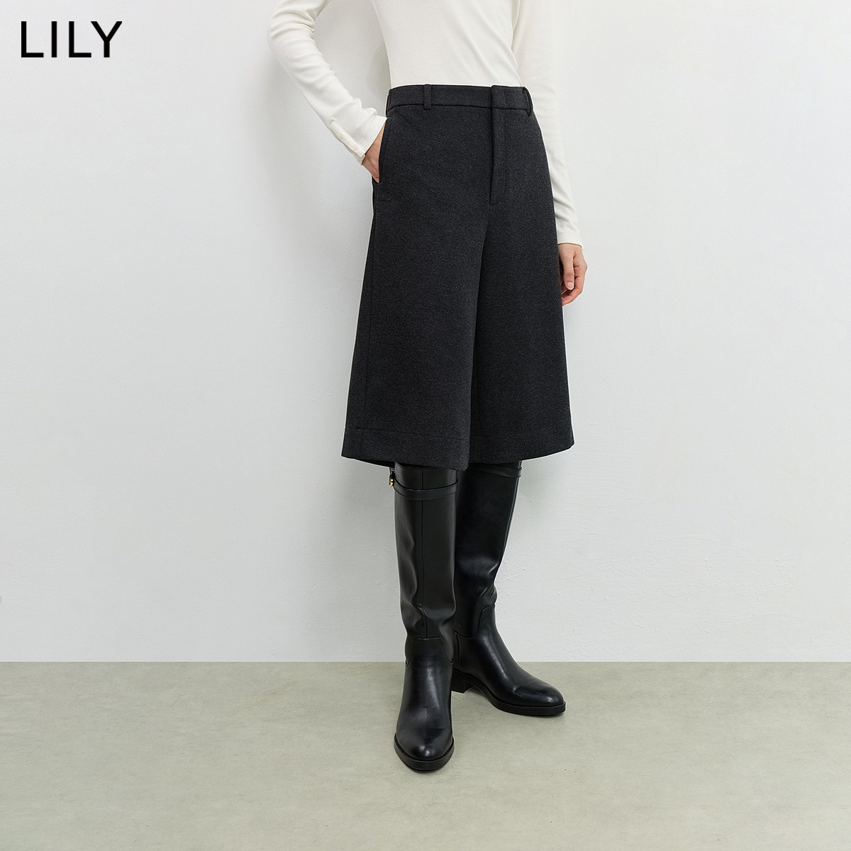 LILY冬新款通勤格纹A字七分裤女
